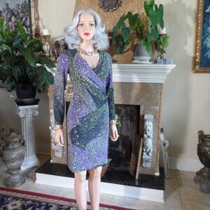 Missoni Purple Multi Color Print Side Ruched Surplice Dress Size IT 42- US 6